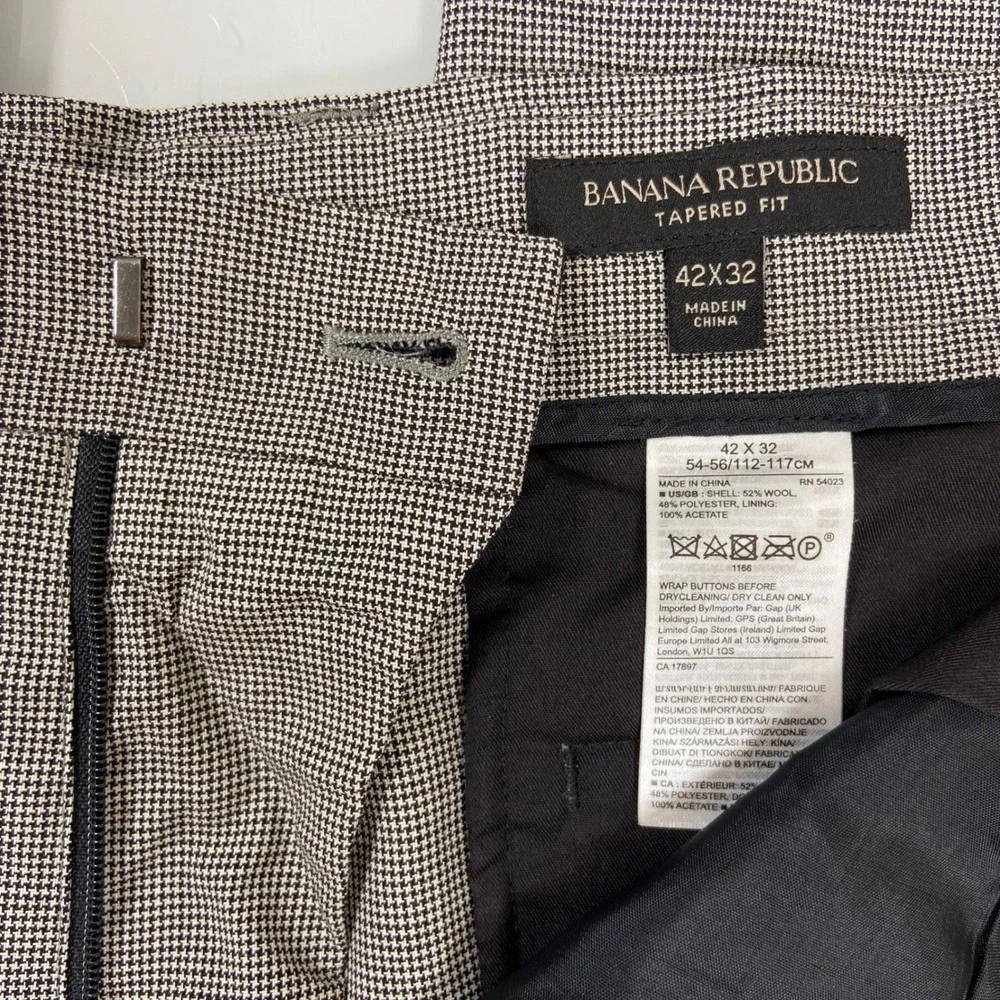 Banana Republic Houndstooth Wool Blend Dress Pants Tapered Fit 42x30.5 Read‎